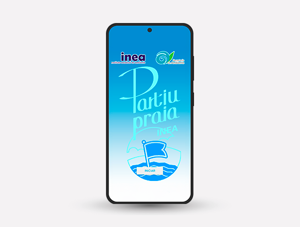 Desenvolvimento de UX para app mobile Partiu Praia do INEA, com tela de abertura para consulta de balneabilidade