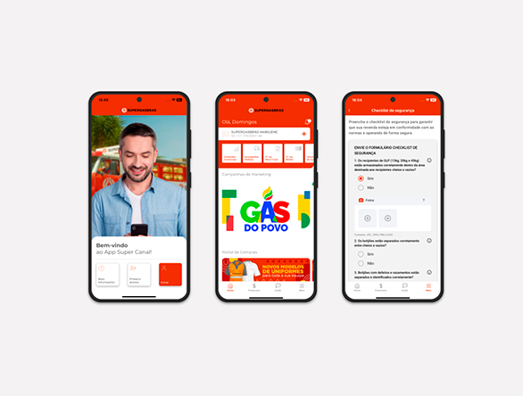 Desenvolvimento de UX para app mobile Super Canal, com tela de boas-vindas, campanhas de marketing e checklist de segurança