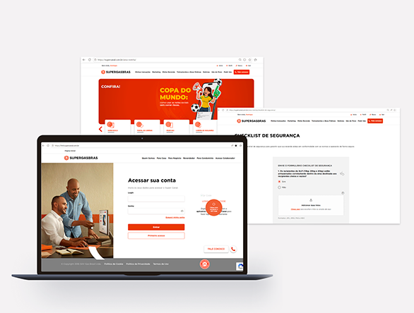Desenvolvimento de UX para portal web Super Canal, com login de acesso, banners promocionais e formulário de checklist de segurança