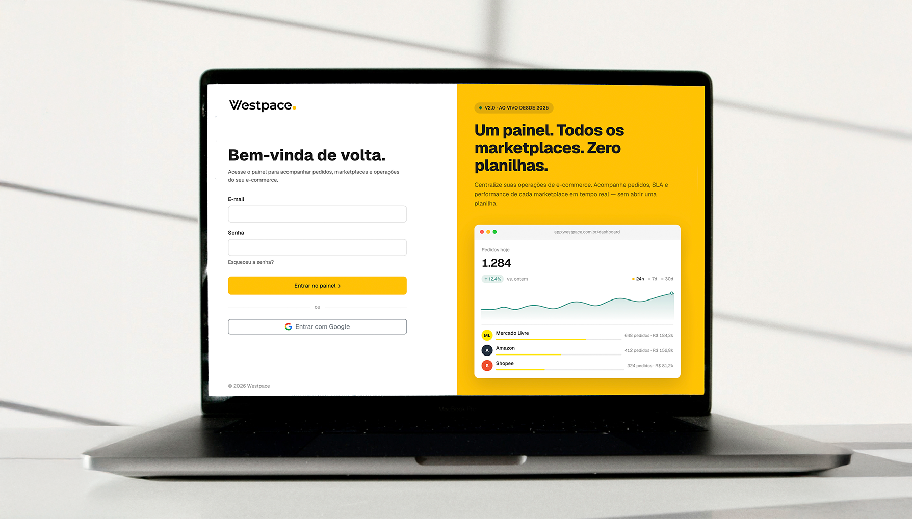 Desenvolvimento de interface e UX para tela de login e dashboard unificado de gestão de marketplaces